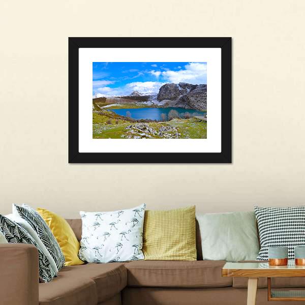 Enol Lake Austria Canvas Wall Art-1 Piece-Framed Print-20" x 16"-Tiaracle