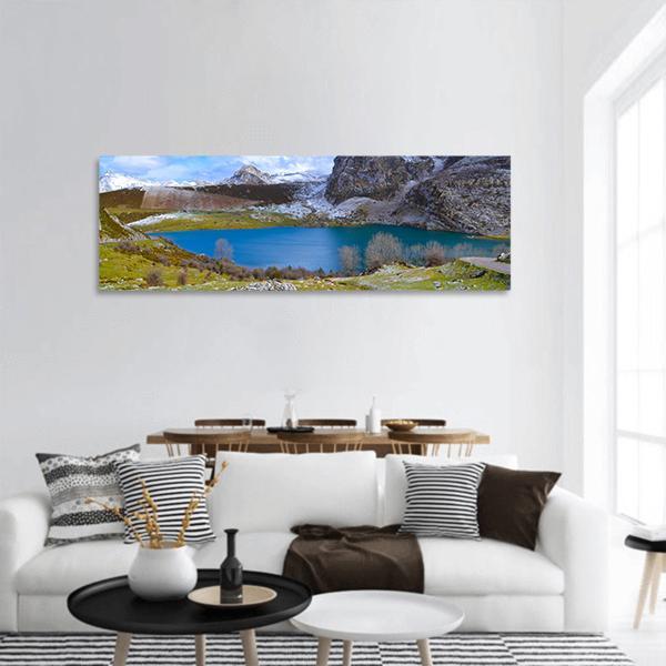 Enol Lake Austria Panoramic Canvas Wall Art-3 Piece-25" x 08"-Tiaracle