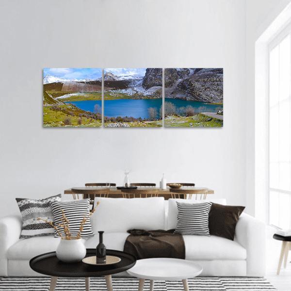 Enol Lake Austria Panoramic Canvas Wall Art-3 Piece-25" x 08"-Tiaracle