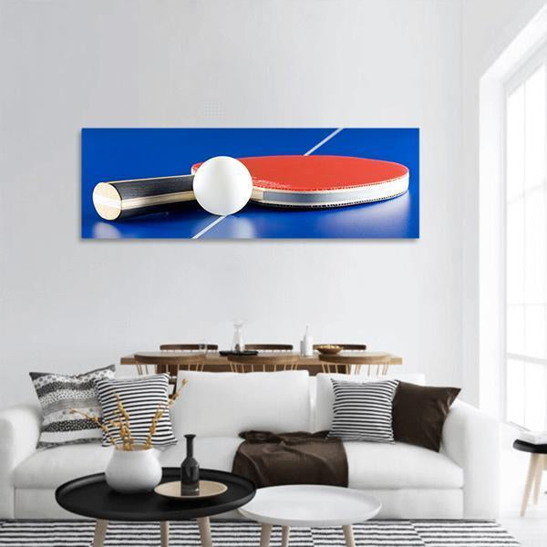 Table Tennis Racket &amp; Ball Panoramic Canvas Wall Art-1 Piece-36" x 12"-Tiaracle