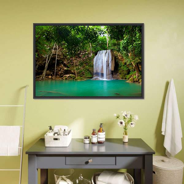 Eravan Waterfall In Kanchanaburi Canvas Wall Art-5 Horizontal-Gallery Wrap-22" x 12"-Tiaracle
