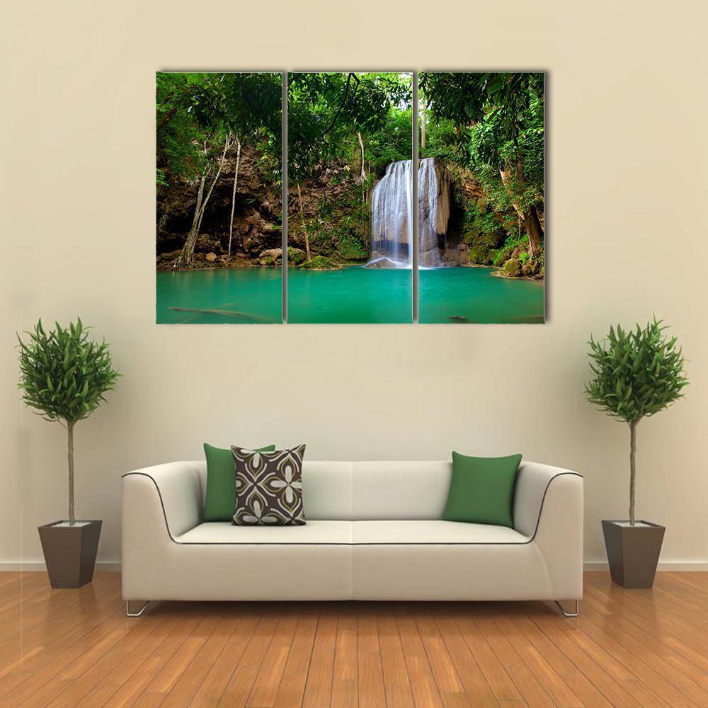 Eravan Waterfall In Kanchanaburi Canvas Wall Art-3 Horizontal-Gallery Wrap-37" x 24"-Tiaracle