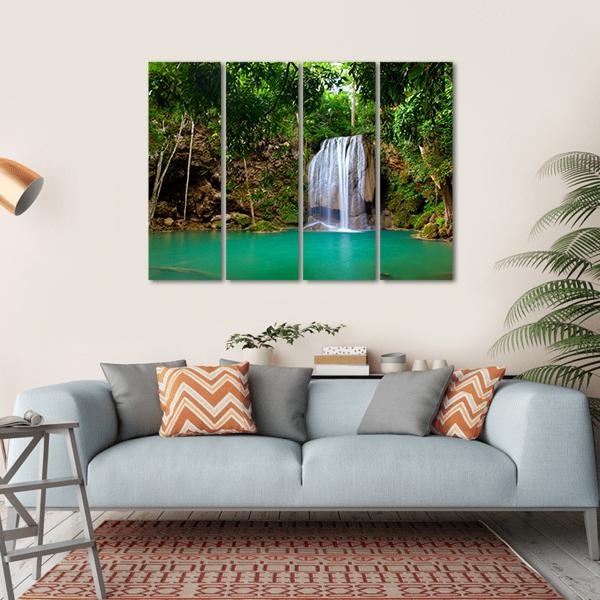 Eravan Waterfall In Kanchanaburi Canvas Wall Art-4 Horizontal-Gallery Wrap-34" x 24"-Tiaracle