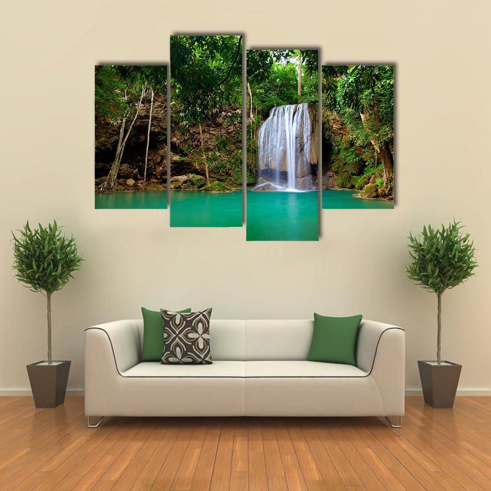 Eravan Waterfall In Kanchanaburi Canvas Wall Art-4 Pop-Gallery Wrap-50" x 32"-Tiaracle
