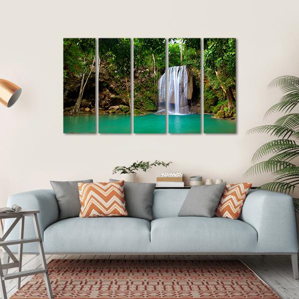 Eravan Waterfall In Kanchanaburi Canvas Wall Art-5 Horizontal-Gallery Wrap-22" x 12"-Tiaracle