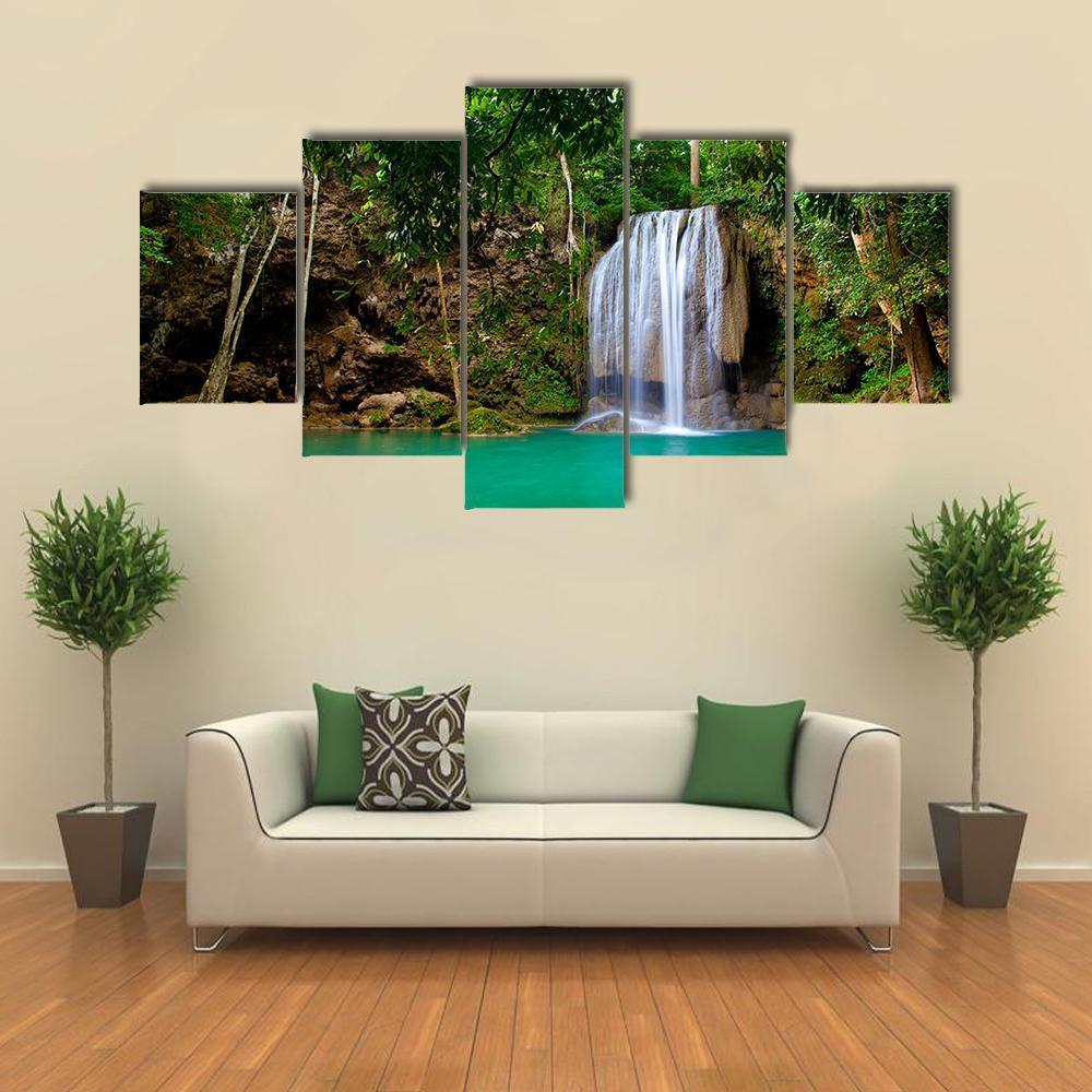 Eravan Waterfall In Kanchanaburi Canvas Wall Art-5 Star-Gallery Wrap-62" x 32"-Tiaracle