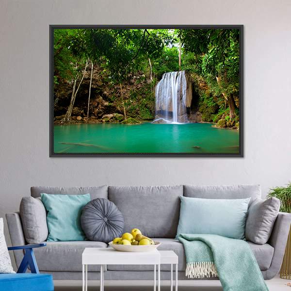 Eravan Waterfall In Kanchanaburi Canvas Wall Art-3 Horizontal-Gallery Wrap-25" x 16"-Tiaracle