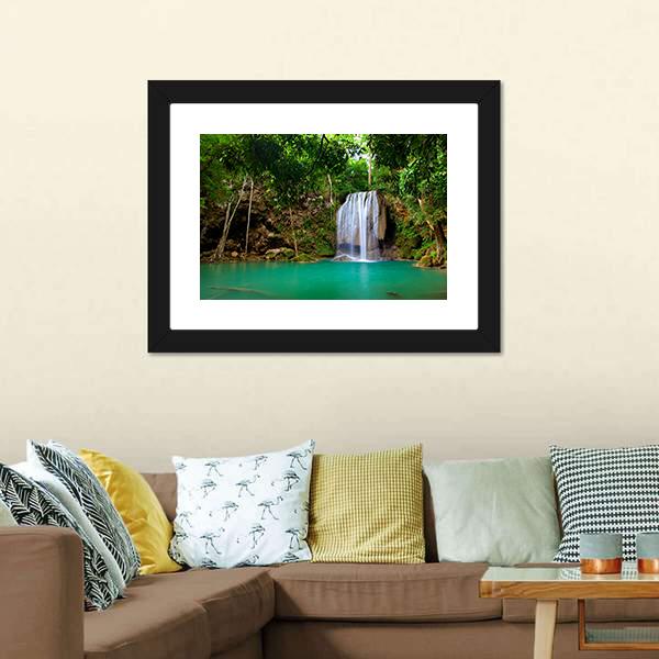 Eravan Waterfall In Kanchanaburi Canvas Wall Art-1 Piece-Framed Print-20" x 16"-Tiaracle