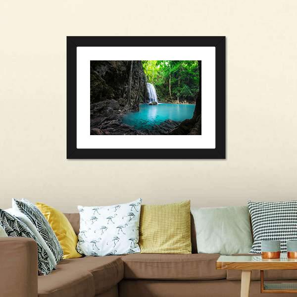 Erawan Cascade Waterfall Canvas Wall Art-1 Piece-Framed Print-20" x 16"-Tiaracle