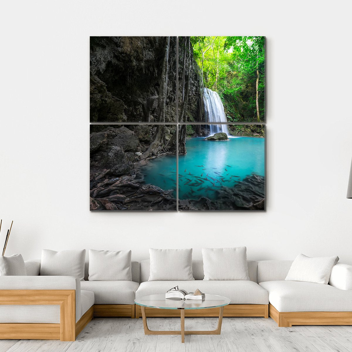 Erawan Cascade Waterfall Canvas Wall Art-4 Square-Gallery Wrap-17" x 17"-Tiaracle