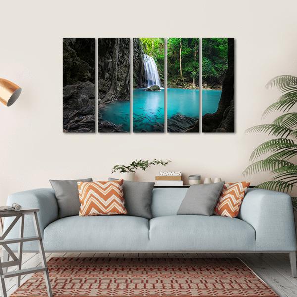 Erawan Cascade Waterfall Canvas Wall Art-5 Horizontal-Gallery Wrap-22" x 12"-Tiaracle