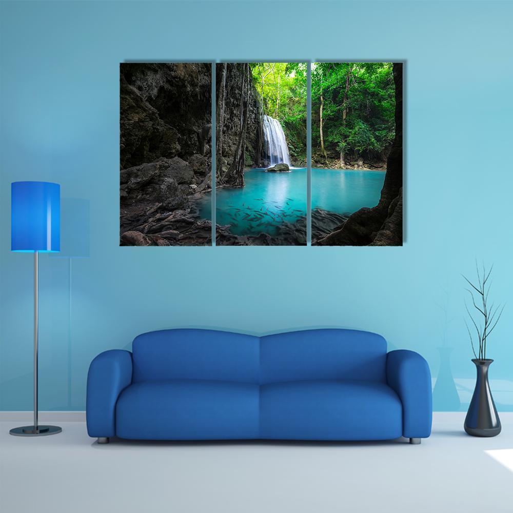 Erawan Cascade Waterfall Canvas Wall Art-3 Horizontal-Gallery Wrap-37" x 24"-Tiaracle