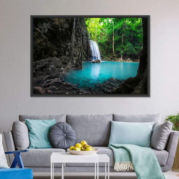 Erawan Cascade Waterfall Panoramic Canvas Wall Art-1 Piece-36" x 12"-Tiaracle