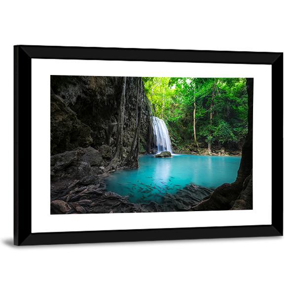 Erawan Cascade Waterfall Panoramic Canvas Wall Art-1 Piece-36" x 12"-Tiaracle