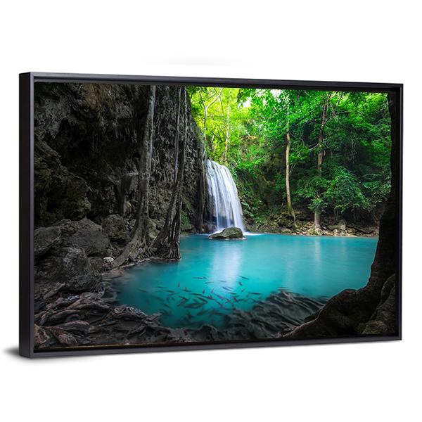Erawan Cascade Waterfall Panoramic Canvas Wall Art-1 Piece-36" x 12"-Tiaracle