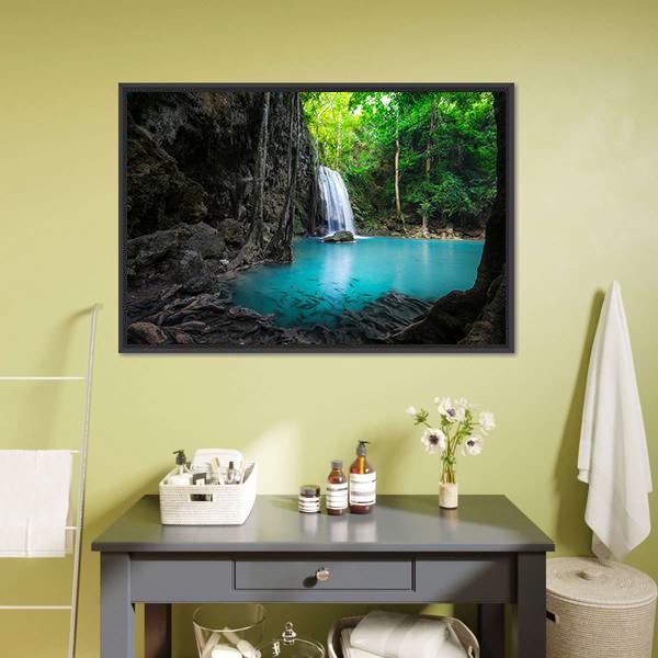 Erawan Cascade Waterfall Panoramic Canvas Wall Art-1 Piece-36" x 12"-Tiaracle