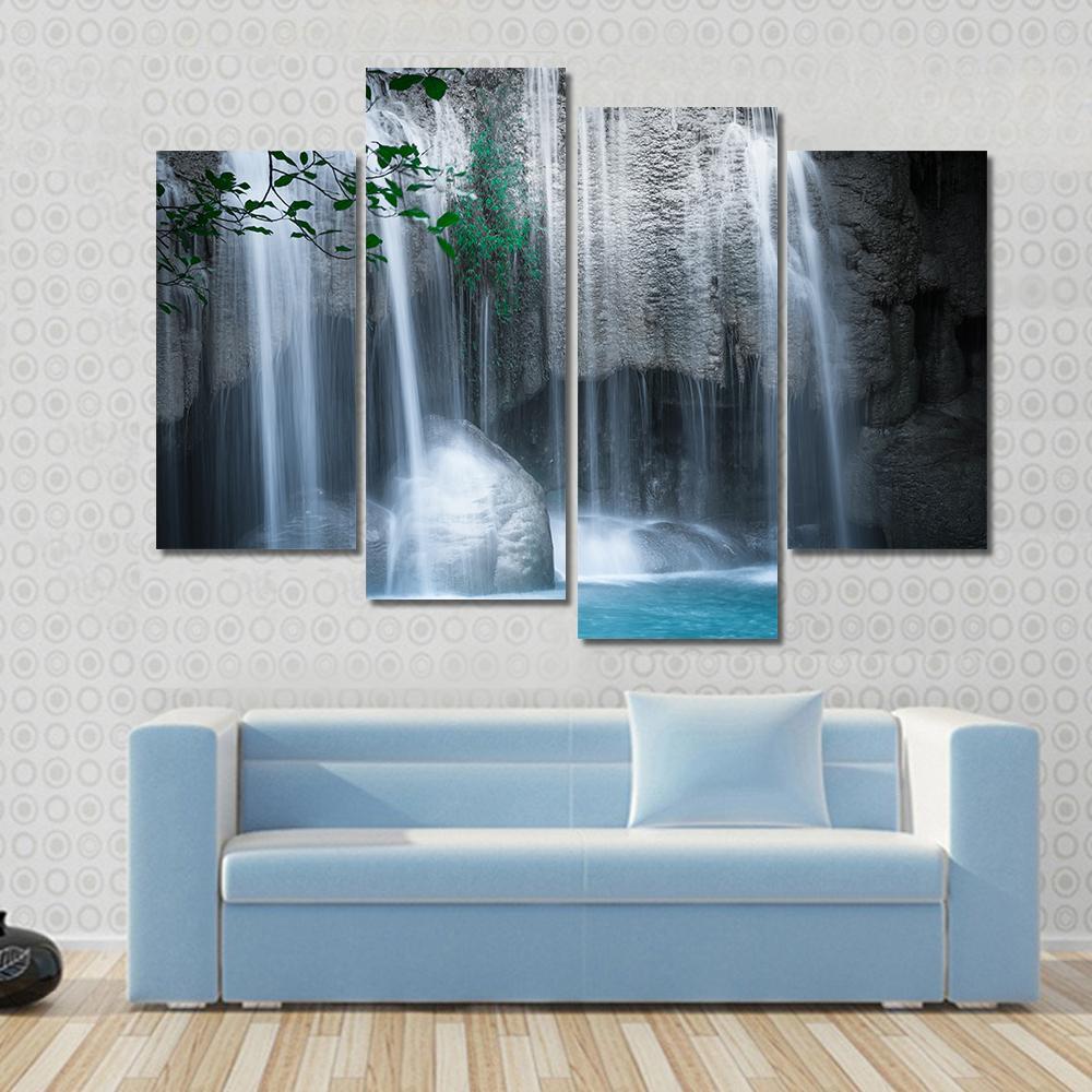 Erawan Cascade Waterfall Thailand Canvas Wall Art-4 Pop-Gallery Wrap-50" x 32"-Tiaracle