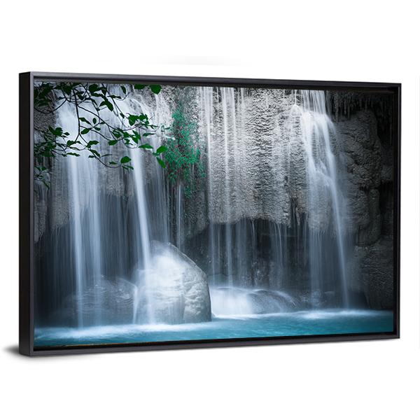 Erawan Cascade Waterfall Thailand Canvas Wall Art-3 Horizontal-Gallery Wrap-25" x 16"-Tiaracle