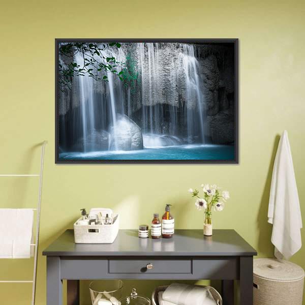 Erawan Cascade Waterfall Thailand Canvas Wall Art-3 Horizontal-Gallery Wrap-25" x 16"-Tiaracle