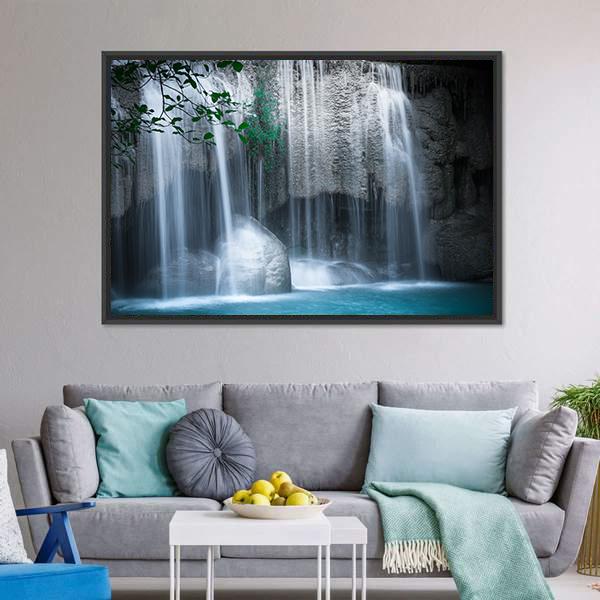 Erawan Cascade Waterfall Thailand Canvas Wall Art-3 Horizontal-Gallery Wrap-25" x 16"-Tiaracle