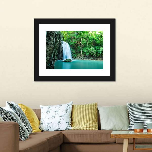 Erawan Tropical Waterfall Canvas Wall Art-1 Piece-Framed Print-20" x 16"-Tiaracle