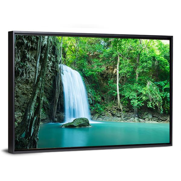 Erawan Tropical Waterfall Canvas Wall Art-3 Horizontal-Gallery Wrap-25" x 16"-Tiaracle