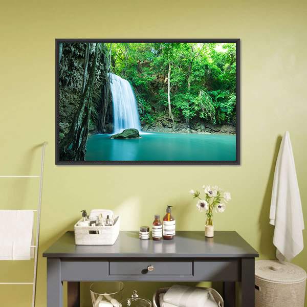 Erawan Tropical Waterfall Canvas Wall Art-3 Horizontal-Gallery Wrap-25" x 16"-Tiaracle