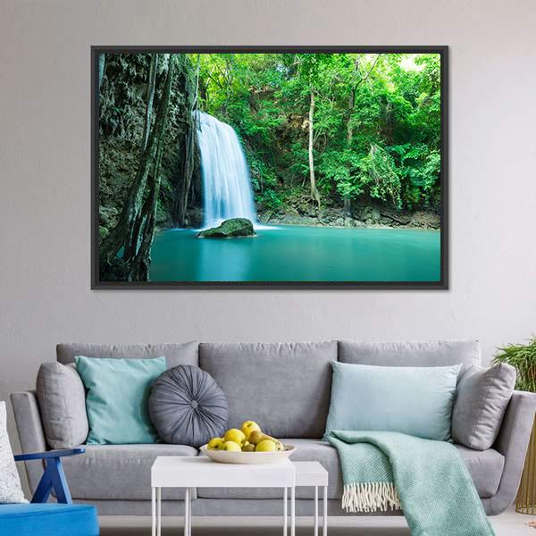 Erawan Tropical Waterfall Canvas Wall Art-3 Horizontal-Gallery Wrap-25" x 16"-Tiaracle