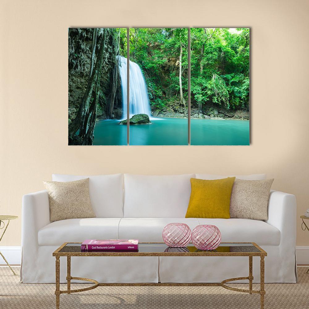 Erawan Tropical Waterfall Canvas Wall Art-3 Horizontal-Gallery Wrap-37" x 24"-Tiaracle