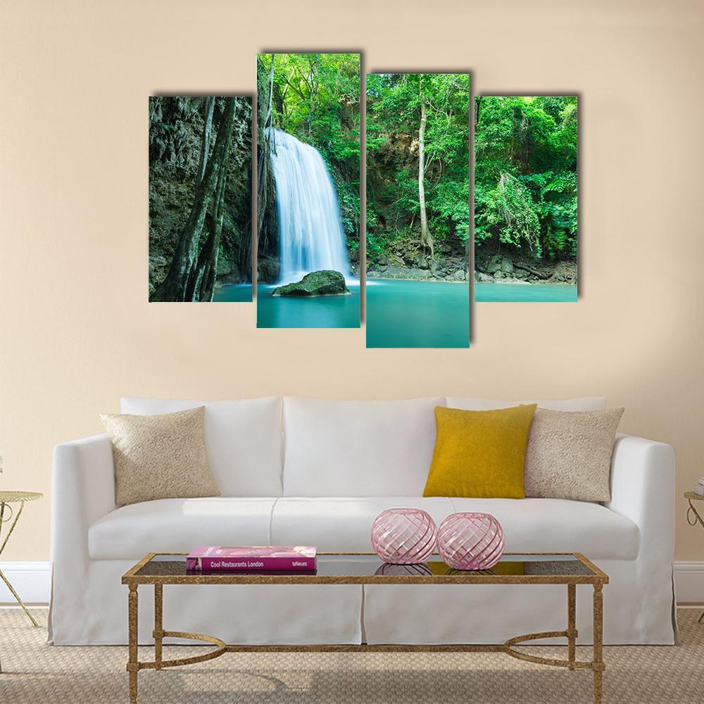 Erawan Tropical Waterfall Canvas Wall Art-4 Pop-Gallery Wrap-50" x 32"-Tiaracle