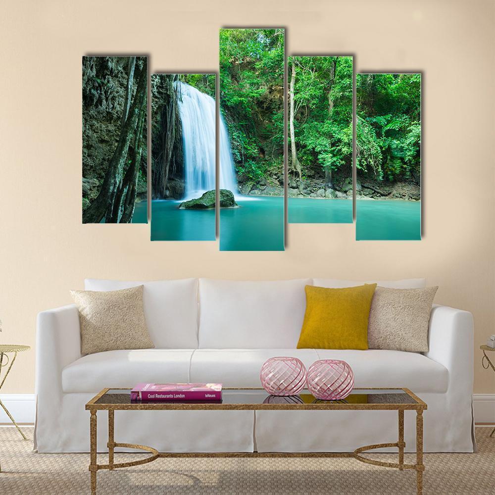Erawan Tropical Waterfall Canvas Wall Art-5 Pop-Gallery Wrap-47" x 32"-Tiaracle