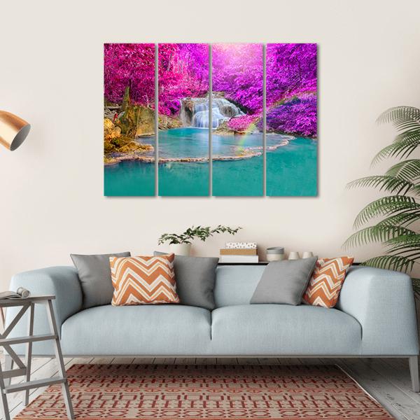 Erawan Waterfall Canvas Wall Art-4 Horizontal-Gallery Wrap-34" x 24"-Tiaracle