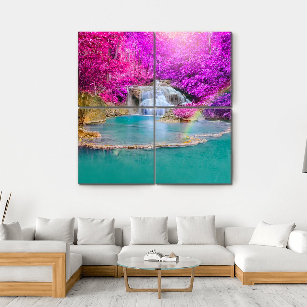 Erawan Waterfall Canvas Wall Art-4 Square-Gallery Wrap-17" x 17"-Tiaracle