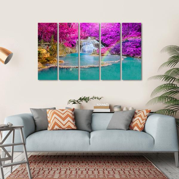 Erawan Waterfall Canvas Wall Art-5 Horizontal-Gallery Wrap-22" x 12"-Tiaracle