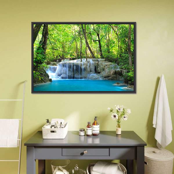 Erawan Waterfall Canvas Wall Art-5 Horizontal-Gallery Wrap-22" x 12"-Tiaracle