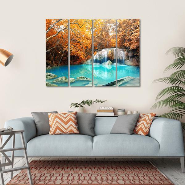 Erawan Waterfall In Autumn Canvas Wall Art-4 Horizontal-Gallery Wrap-34" x 24"-Tiaracle