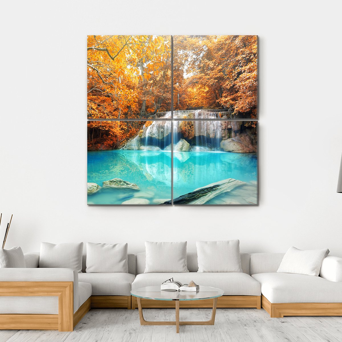 Erawan Waterfall In Autumn Canvas Wall Art-4 Square-Gallery Wrap-17" x 17"-Tiaracle