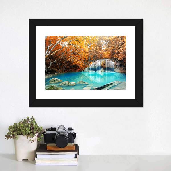 Erawan Waterfall In Autumn Canvas Wall Art-5 Horizontal-Gallery Wrap-22" x 12"-Tiaracle