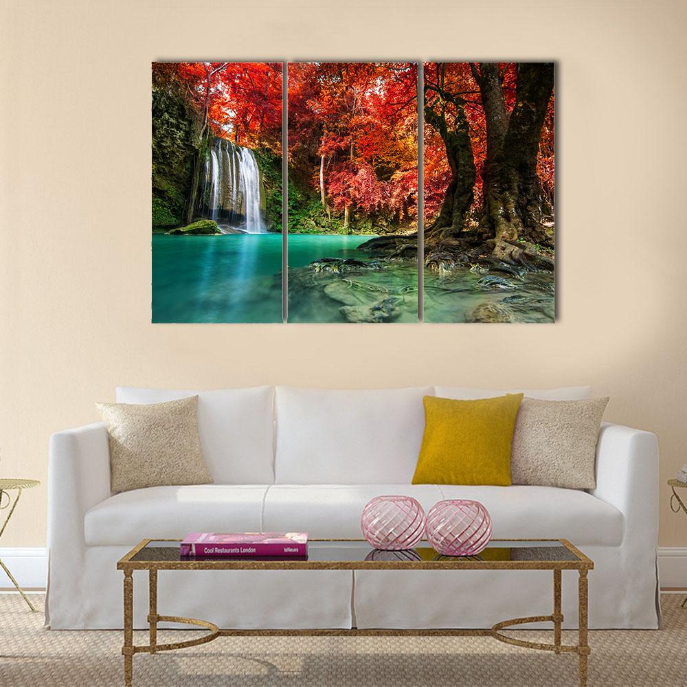Autumn Erawan Waterfall Canvas Wall Art-3 Horizontal-Gallery Wrap-25" x 16"-Tiaracle