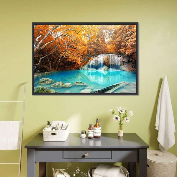 Erawan Waterfall In Autumn Canvas Wall Art-3 Horizontal-Gallery Wrap-25" x 16"-Tiaracle
