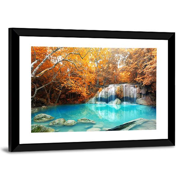 Erawan Waterfall In Autumn Canvas Wall Art-3 Horizontal-Gallery Wrap-25" x 16"-Tiaracle