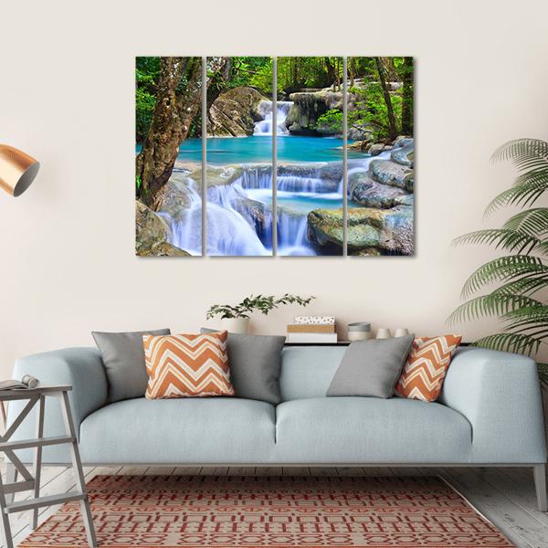 Erawan Waterfall In Kanchanaburi Canvas Wall Art-5 Horizontal-Gallery Wrap-22" x 12"-Tiaracle