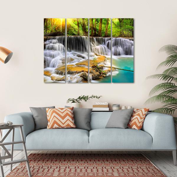 Erawan Waterfall in Thailand Canvas Wall Art-4 Horizontal-Gallery Wrap-34" x 24"-Tiaracle