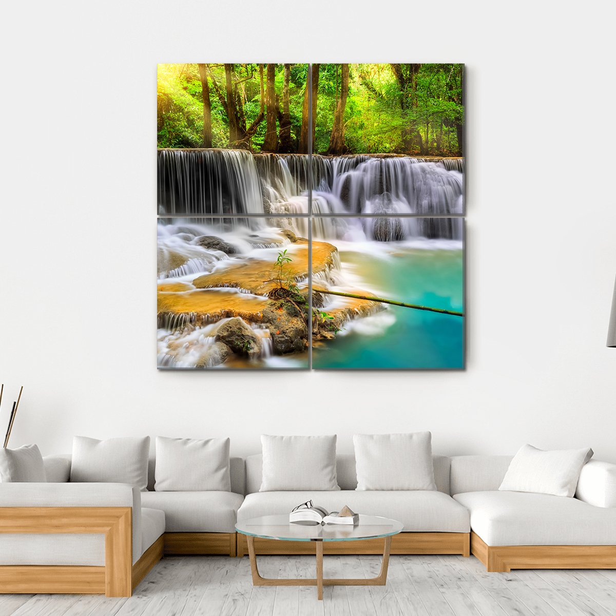 Erawan Waterfall in Thailand Canvas Wall Art-4 Square-Gallery Wrap-17" x 17"-Tiaracle