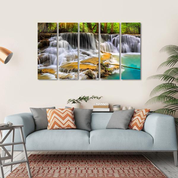 Erawan Waterfall in Thailand Canvas Wall Art-5 Horizontal-Gallery Wrap-22" x 12"-Tiaracle