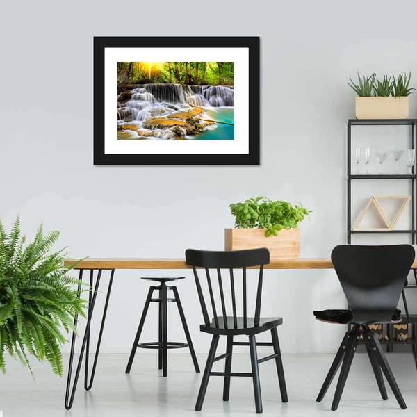 Erawan Waterfall in Thailand Canvas Wall Art-5 Horizontal-Gallery Wrap-22" x 12"-Tiaracle