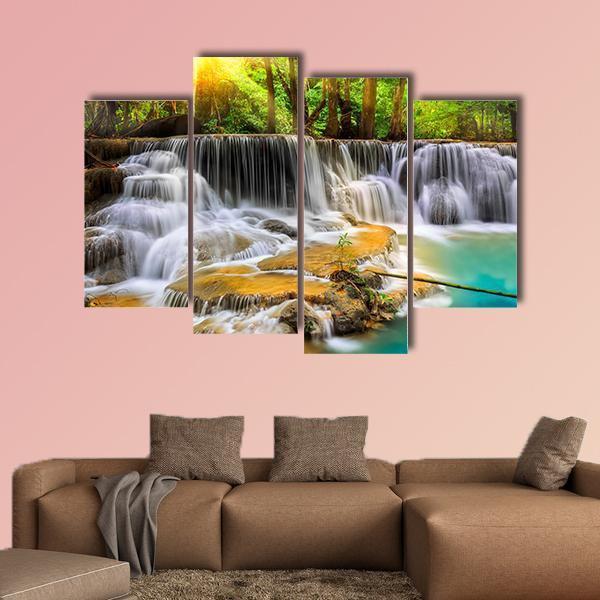 Erawan Waterfall in Thailand Canvas Wall Art-4 Pop-Gallery Wrap-50" x 32"-Tiaracle