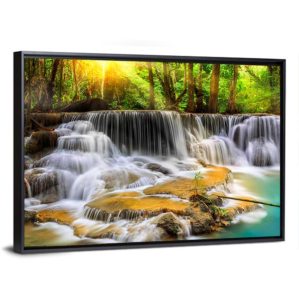 Erawan Waterfall in Thailand Canvas Wall Art-3 Horizontal-Gallery Wrap-25" x 16"-Tiaracle