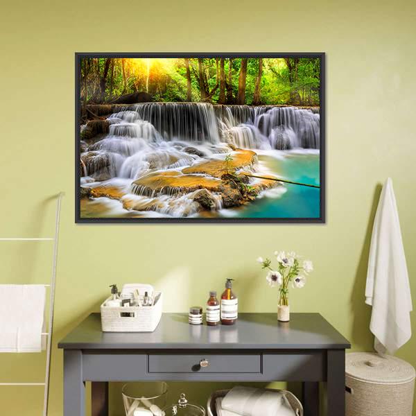 Erawan Waterfall in Thailand Canvas Wall Art-3 Horizontal-Gallery Wrap-25" x 16"-Tiaracle