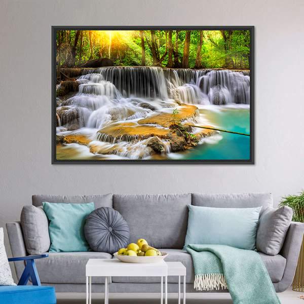 Erawan Waterfall in Thailand Canvas Wall Art-3 Horizontal-Gallery Wrap-25" x 16"-Tiaracle